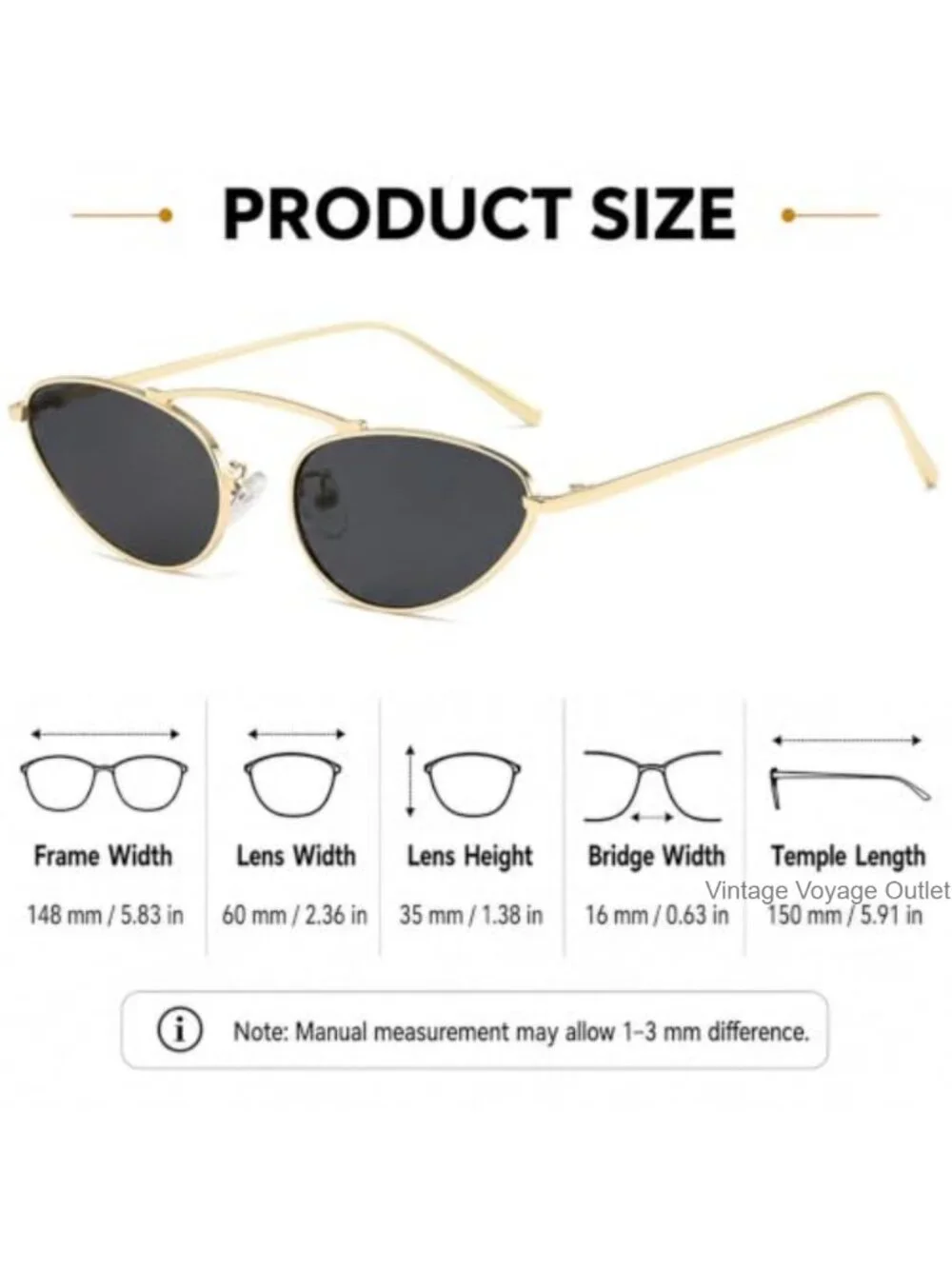 Vintage Narrow Cat Eye Sunglasses for Women Metal Frame UV400 Retro Shades